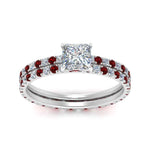 Load image into Gallery viewer, underhalo-eternity-princess-cut-diamond-wedding-band-set-with-ruby-in-FD9168PRGRUDRANGLE3-NL-WG

