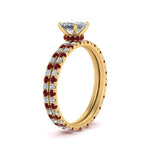 Load image into Gallery viewer, underhalo-eternity-princess-cut-diamond-wedding-band-set-with-ruby-in-FD9168PRGRUDRANGLE3-NL-YG

