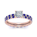 Load image into Gallery viewer, underhalo-eternity-princess-cut-diamond-wedding-band-set-with-sapphire-in-FD9168PRGSABLANGLE3-NL-RG