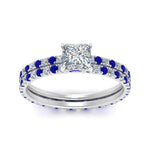 Load image into Gallery viewer, underhalo-eternity-princess-cut-diamond-wedding-band-set-with-sapphire-in-FD9168PRGSABLANGLE3-NL-WG