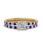 Load image into Gallery viewer, underhalo-eternity-princess-cut-diamond-wedding-band-set-with-sapphire-in-FD9168PRGSABLANGLE3-NL-YG