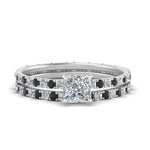 Load image into Gallery viewer, underhalo-eternity-princess-cut-wedding-band-set-with-black-diamond-in-FD9168PRGBLACKANGLE3-NL-WG