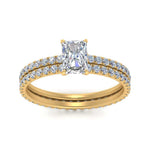 Load image into Gallery viewer, underhalo-eternity-radiant-cut-diamond-wedding-band-set-in-FD9168RAANGLE3-NL-YG
