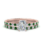 Load image into Gallery viewer, underhalo-eternity-radiant-cut-diamond-wedding-band-set-with-emerald-in-FD9168RAGEMGRANGLE3-NL-RG
