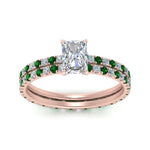 Load image into Gallery viewer, underhalo-eternity-radiant-cut-diamond-wedding-band-set-with-emerald-in-FD9168RAGEMGRANGLE3-NL-RG
