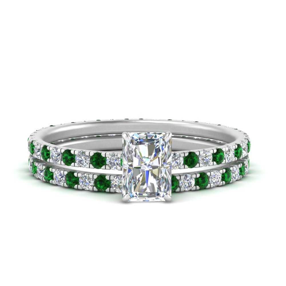 underhalo-eternity-radiant-cut-diamond-wedding-band-set-with-emerald-in-FD9168RAGEMGRANGLE3-NL-WG