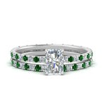 Load image into Gallery viewer, underhalo-eternity-radiant-cut-diamond-wedding-band-set-with-emerald-in-FD9168RAGEMGRANGLE3-NL-WG
