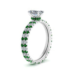 Load image into Gallery viewer, underhalo-eternity-radiant-cut-diamond-wedding-band-set-with-emerald-in-FD9168RAGEMGRANGLE3-NL-WG
