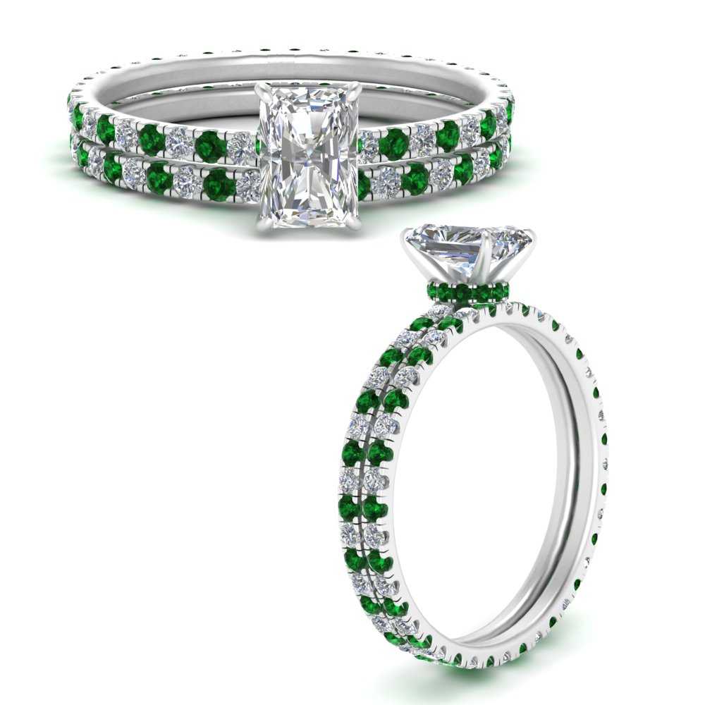underhalo-eternity-radiant-cut-diamond-wedding-band-set-with-emerald-in-FD9168RAGEMGRANGLE3-NL-WG