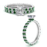 Load image into Gallery viewer, underhalo-eternity-radiant-cut-diamond-wedding-band-set-with-emerald-in-FD9168RAGEMGRANGLE3-NL-WG
