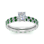 Load image into Gallery viewer, underhalo-eternity-radiant-cut-diamond-wedding-band-set-with-emerald-in-FD9168RAGEMGRANGLE3-NL-WG
