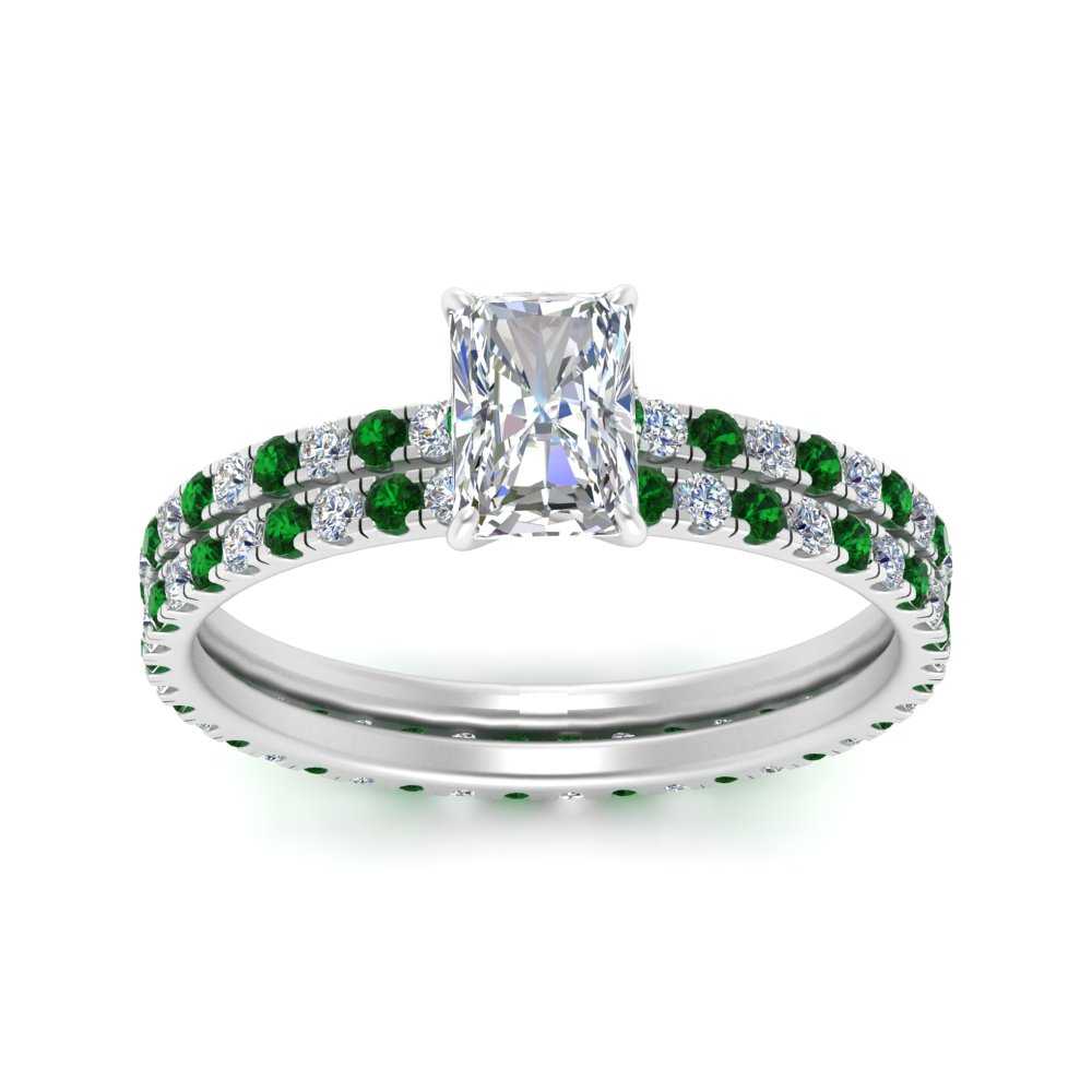 underhalo-eternity-radiant-cut-diamond-wedding-band-set-with-emerald-in-FD9168RAGEMGRANGLE3-NL-WG