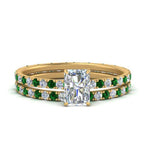 Load image into Gallery viewer, underhalo-eternity-radiant-cut-diamond-wedding-band-set-with-emerald-in-FD9168RAGEMGRANGLE3-NL-YG
