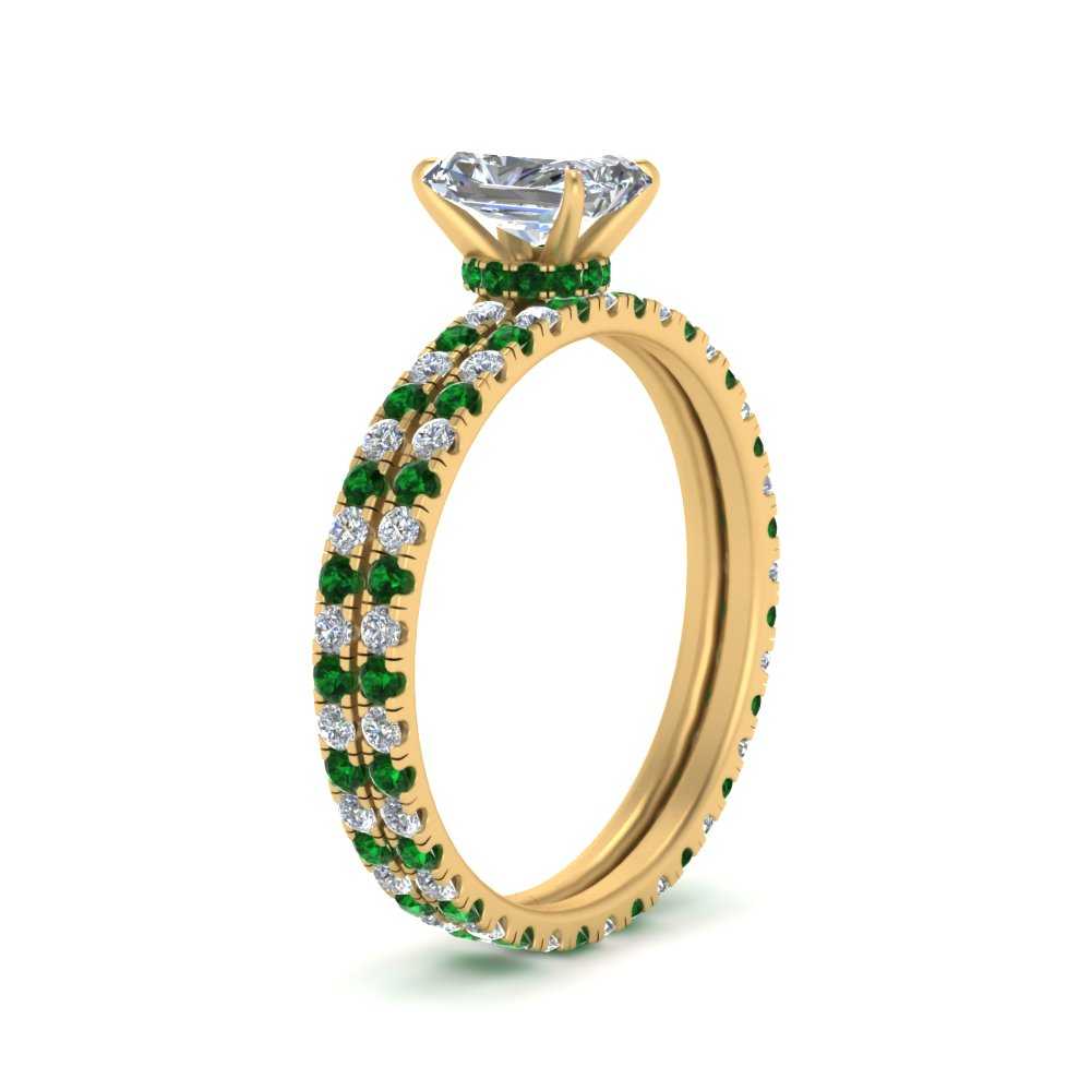 underhalo-eternity-radiant-cut-diamond-wedding-band-set-with-emerald-in-FD9168RAGEMGRANGLE3-NL-YG