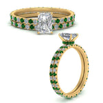 Load image into Gallery viewer, underhalo-eternity-radiant-cut-diamond-wedding-band-set-with-emerald-in-FD9168RAGEMGRANGLE3-NL-YG

