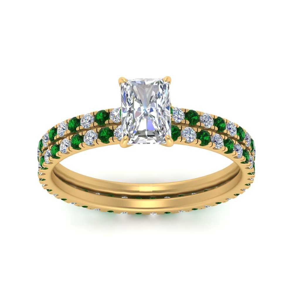 underhalo-eternity-radiant-cut-diamond-wedding-band-set-with-emerald-in-FD9168RAGEMGRANGLE3-NL-YG