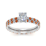 Load image into Gallery viewer, underhalo-eternity-radiant-cut-diamond-wedding-band-set-with-orange-sapphire-in-FD9168RAGSAORANGLE3-NL-WG
