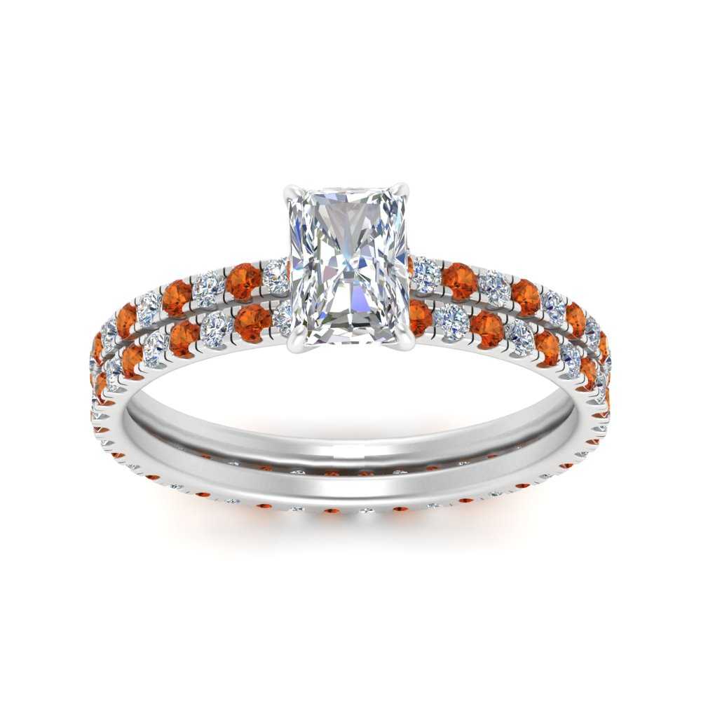 underhalo-eternity-radiant-cut-diamond-wedding-band-set-with-orange-sapphire-in-FD9168RAGSAORANGLE3-NL-WG