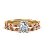 Load image into Gallery viewer, underhalo-eternity-radiant-cut-diamond-wedding-band-set-with-orange-sapphire-in-FD9168RAGSAORANGLE3-NL-YG
