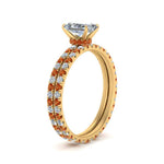 Load image into Gallery viewer, underhalo-eternity-radiant-cut-diamond-wedding-band-set-with-orange-sapphire-in-FD9168RAGSAORANGLE3-NL-YG
