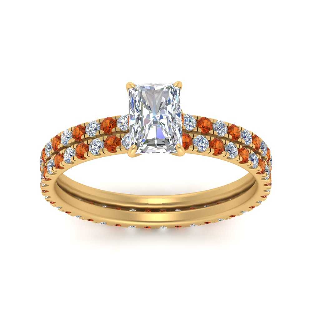 underhalo-eternity-radiant-cut-diamond-wedding-band-set-with-orange-sapphire-in-FD9168RAGSAORANGLE3-NL-YG