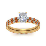 Load image into Gallery viewer, underhalo-eternity-radiant-cut-diamond-wedding-band-set-with-orange-sapphire-in-FD9168RAGSAORANGLE3-NL-YG
