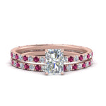 Load image into Gallery viewer, underhalo-eternity-radiant-cut-diamond-wedding-band-set-with-pink-sapphire-in-FD9168RAGSADRPIANGLE3-NL-RG
