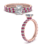 Load image into Gallery viewer, underhalo-eternity-radiant-cut-diamond-wedding-band-set-with-pink-sapphire-in-FD9168RAGSADRPIANGLE3-NL-RG

