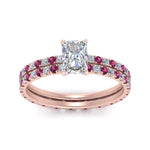 Load image into Gallery viewer, underhalo-eternity-radiant-cut-diamond-wedding-band-set-with-pink-sapphire-in-FD9168RAGSADRPIANGLE3-NL-RG
