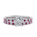 Load image into Gallery viewer, underhalo-eternity-radiant-cut-diamond-wedding-band-set-with-pink-sapphire-in-FD9168RAGSADRPIANGLE3-NL-WG
