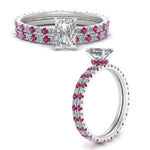 Load image into Gallery viewer, underhalo-eternity-radiant-cut-diamond-wedding-band-set-with-pink-sapphire-in-FD9168RAGSADRPIANGLE3-NL-WG
