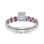 Load image into Gallery viewer, underhalo-eternity-radiant-cut-diamond-wedding-band-set-with-pink-sapphire-in-FD9168RAGSADRPIANGLE3-NL-WG
