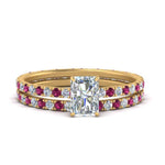 Load image into Gallery viewer, underhalo-eternity-radiant-cut-diamond-wedding-band-set-with-pink-sapphire-in-FD9168RAGSADRPIANGLE3-NL-YG

