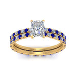 Load image into Gallery viewer, underhalo-eternity-radiant-cut-diamond-wedding-band-set-with-sapphire-in-FD9168RAGSABLANGLE3-NL-YG
