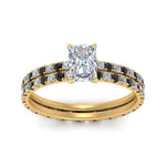 Load image into Gallery viewer, underhalo-eternity-radiant-cut-wedding-band-set-with-black-diamond-in-FD9168RAGBLACKANGLE3-NL-YG
