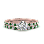 Load image into Gallery viewer, underhalo-eternity-round-cut-diamond-wedding-band-set-with-emerald-in-FD9168ROGEMGRANGLE3-NL-RG
