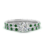 Load image into Gallery viewer, underhalo-eternity-round-cut-diamond-wedding-band-set-with-emerald-in-FD9168ROGEMGRANGLE3-NL-WG
