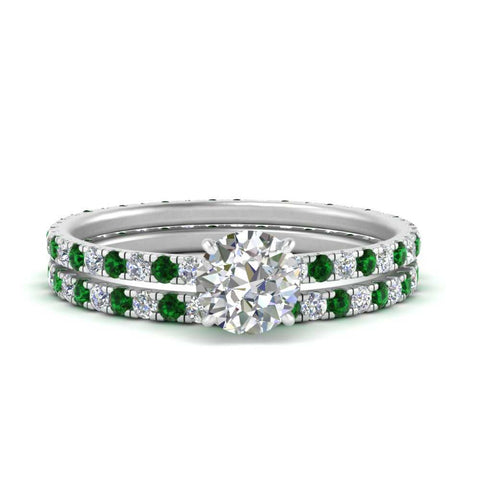 underhalo-eternity-round-cut-diamond-wedding-band-set-with-emerald-in-FD9168ROGEMGRANGLE3-NL-WG