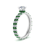 Load image into Gallery viewer, underhalo-eternity-round-cut-diamond-wedding-band-set-with-emerald-in-FD9168ROGEMGRANGLE3-NL-WG
