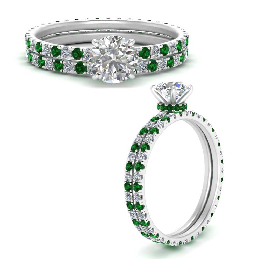 underhalo-eternity-round-cut-diamond-wedding-band-set-with-emerald-in-FD9168ROGEMGRANGLE3-NL-WG