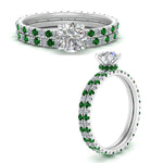 Load image into Gallery viewer, underhalo-eternity-round-cut-diamond-wedding-band-set-with-emerald-in-FD9168ROGEMGRANGLE3-NL-WG
