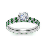 Load image into Gallery viewer, underhalo-eternity-round-cut-diamond-wedding-band-set-with-emerald-in-FD9168ROGEMGRANGLE3-NL-WG
