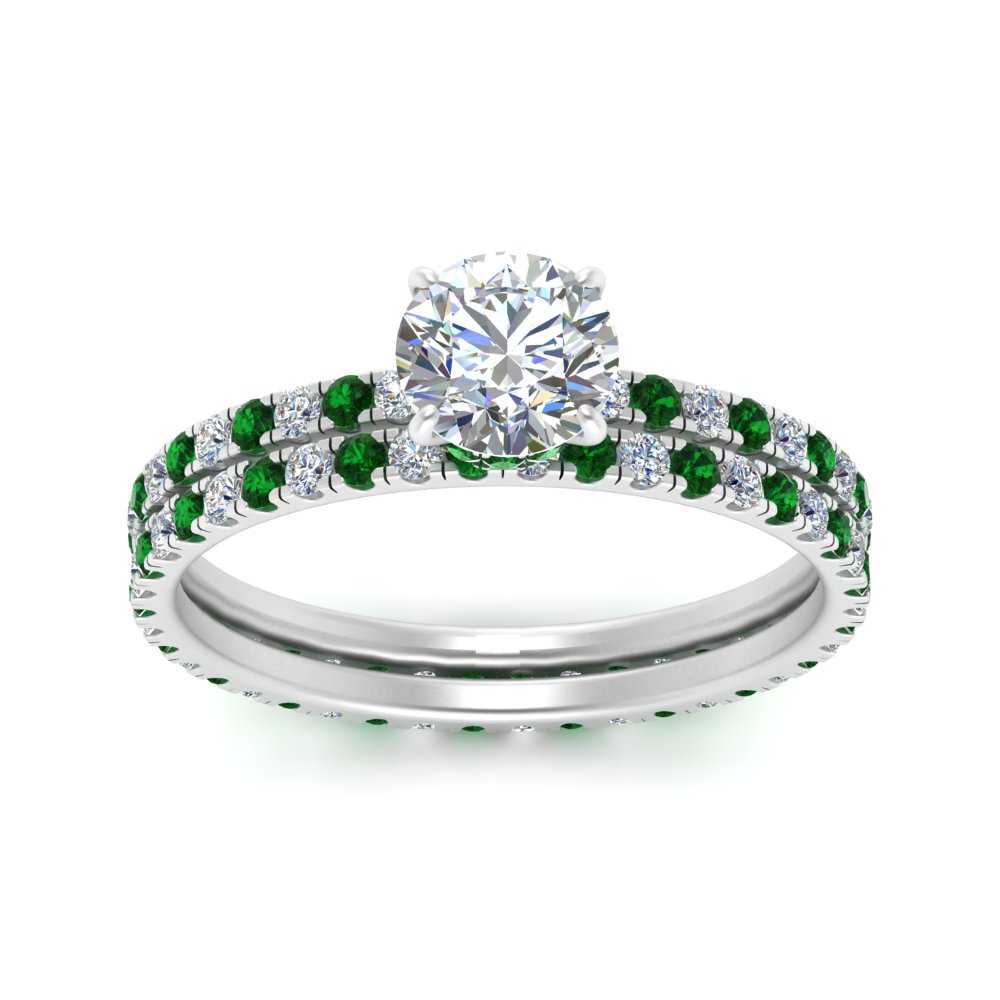 underhalo-eternity-round-cut-diamond-wedding-band-set-with-emerald-in-FD9168ROGEMGRANGLE3-NL-WG