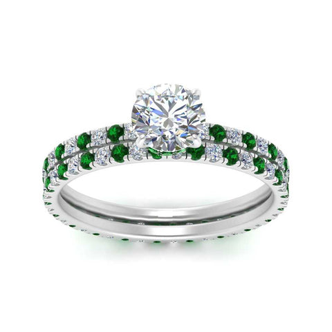 underhalo-eternity-round-cut-diamond-wedding-band-set-with-emerald-in-FD9168ROGEMGRANGLE3-NL-WG