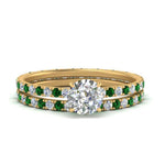 Load image into Gallery viewer, underhalo-eternity-round-cut-diamond-wedding-band-set-with-emerald-in-FD9168ROGEMGRANGLE3-NL-YG
