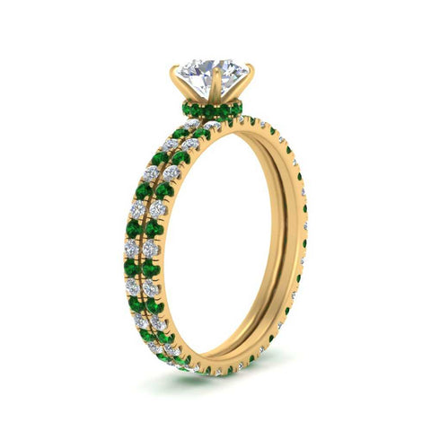 underhalo-eternity-round-cut-diamond-wedding-band-set-with-emerald-in-FD9168ROGEMGRANGLE3-NL-YG