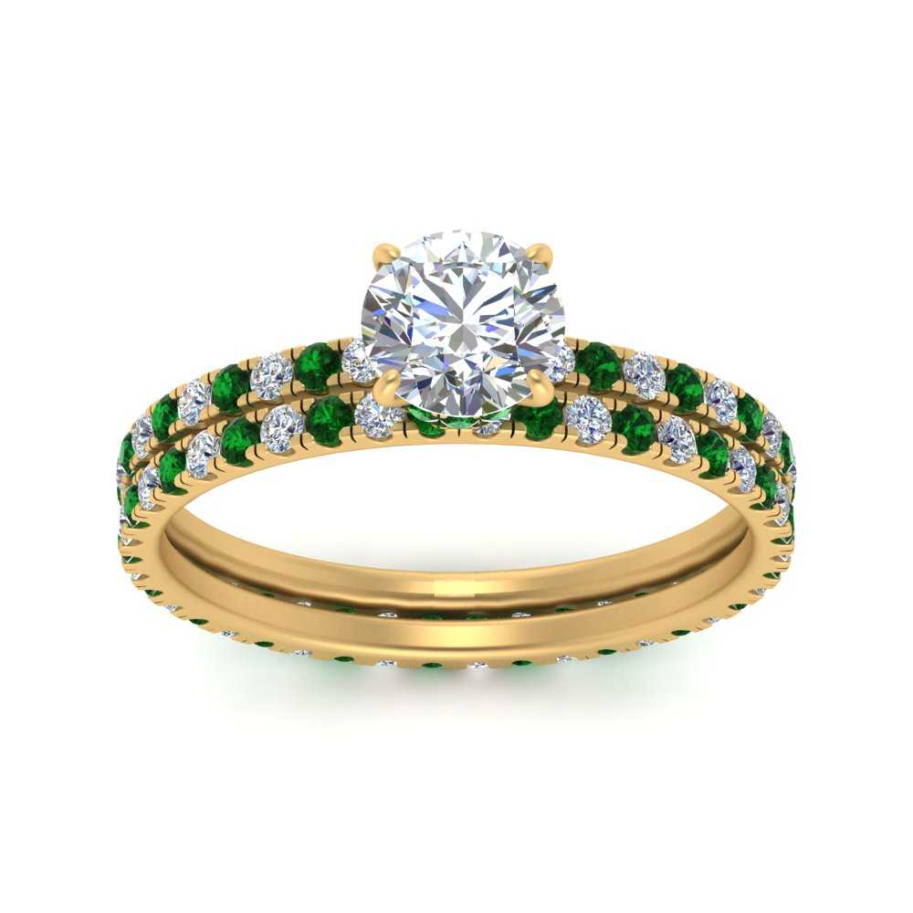 underhalo-eternity-round-cut-diamond-wedding-band-set-with-emerald-in-FD9168ROGEMGRANGLE3-NL-YG