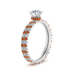 Load image into Gallery viewer, underhalo-eternity-round-cut-diamond-wedding-band-set-with-orange-sapphire-in-FD9168ROGSAORANGLE3-NL-WG
