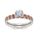Load image into Gallery viewer, underhalo-eternity-round-cut-diamond-wedding-band-set-with-orange-sapphire-in-FD9168ROGSAORANGLE3-NL-WG
