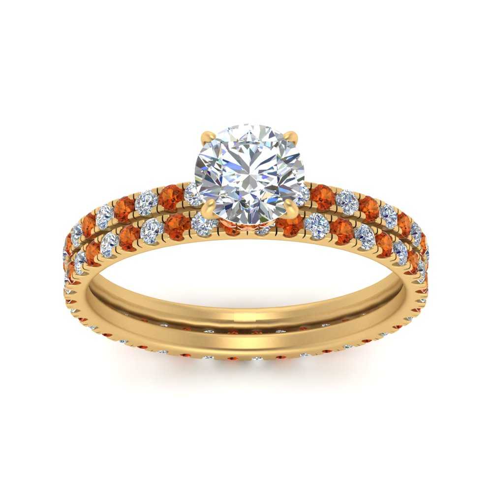 underhalo-eternity-round-cut-diamond-wedding-band-set-with-orange-sapphire-in-FD9168ROGSAORANGLE3-NL-YG